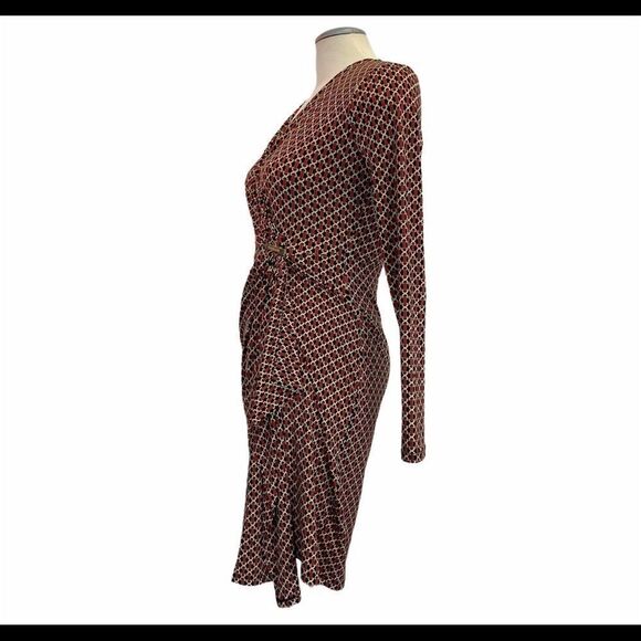 Michael Michael Kors red chain link long sleeve Print Faux Wrap Dress Sz XS - Picture 4 of 16